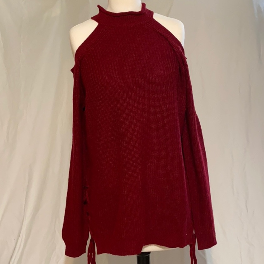 Cold shoulder burgundy sweater